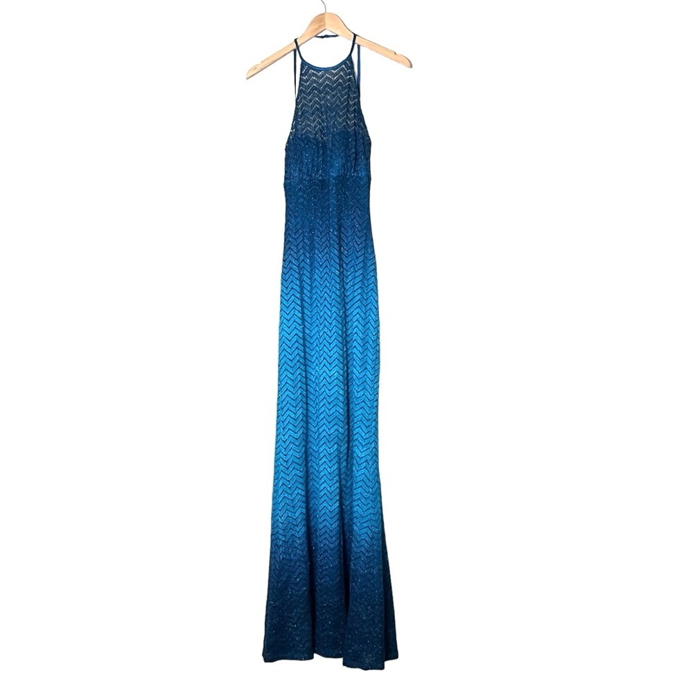 Jump Apparel | Y2K Blue sparkly halter open back mermaid style formal ma…